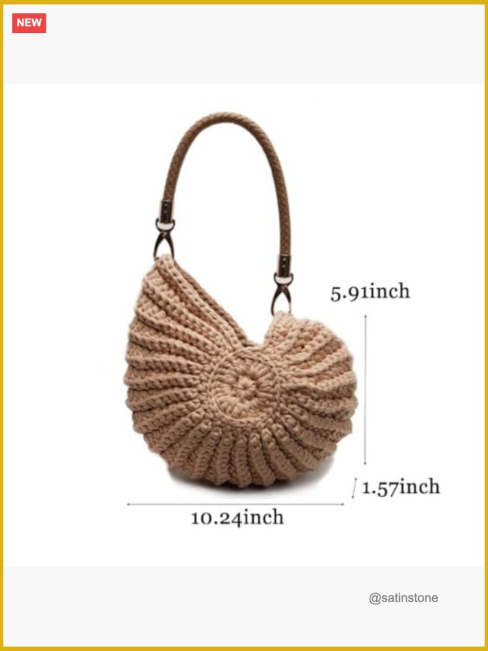 Handmade Crochet Seashell Purse with Pearl Chain Woven Crossbody Beach Bag - Picture 6 of 7